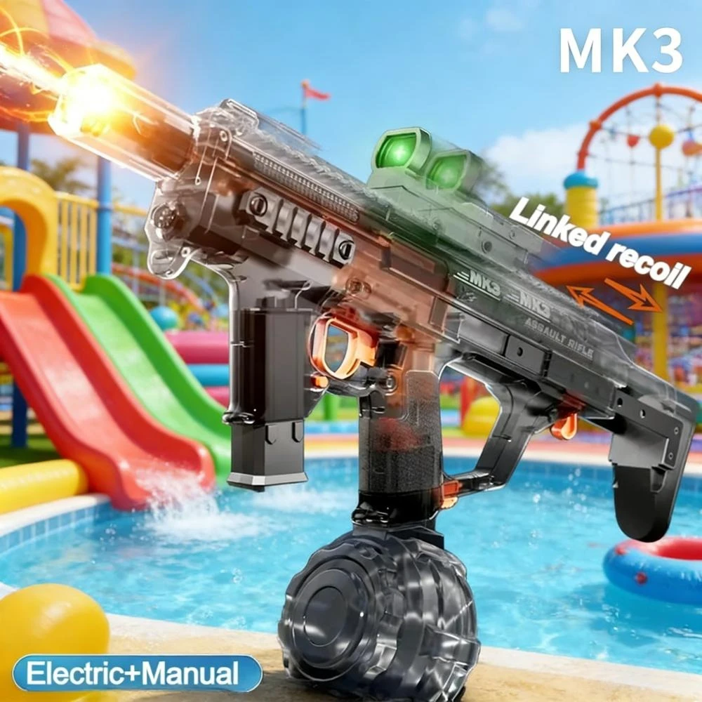 

Летний уличный электрический водяной пистолет MK3 с большой емкостью, крутой световой эффект, для пляжа и бассейна, игра для детей с водными брызгами