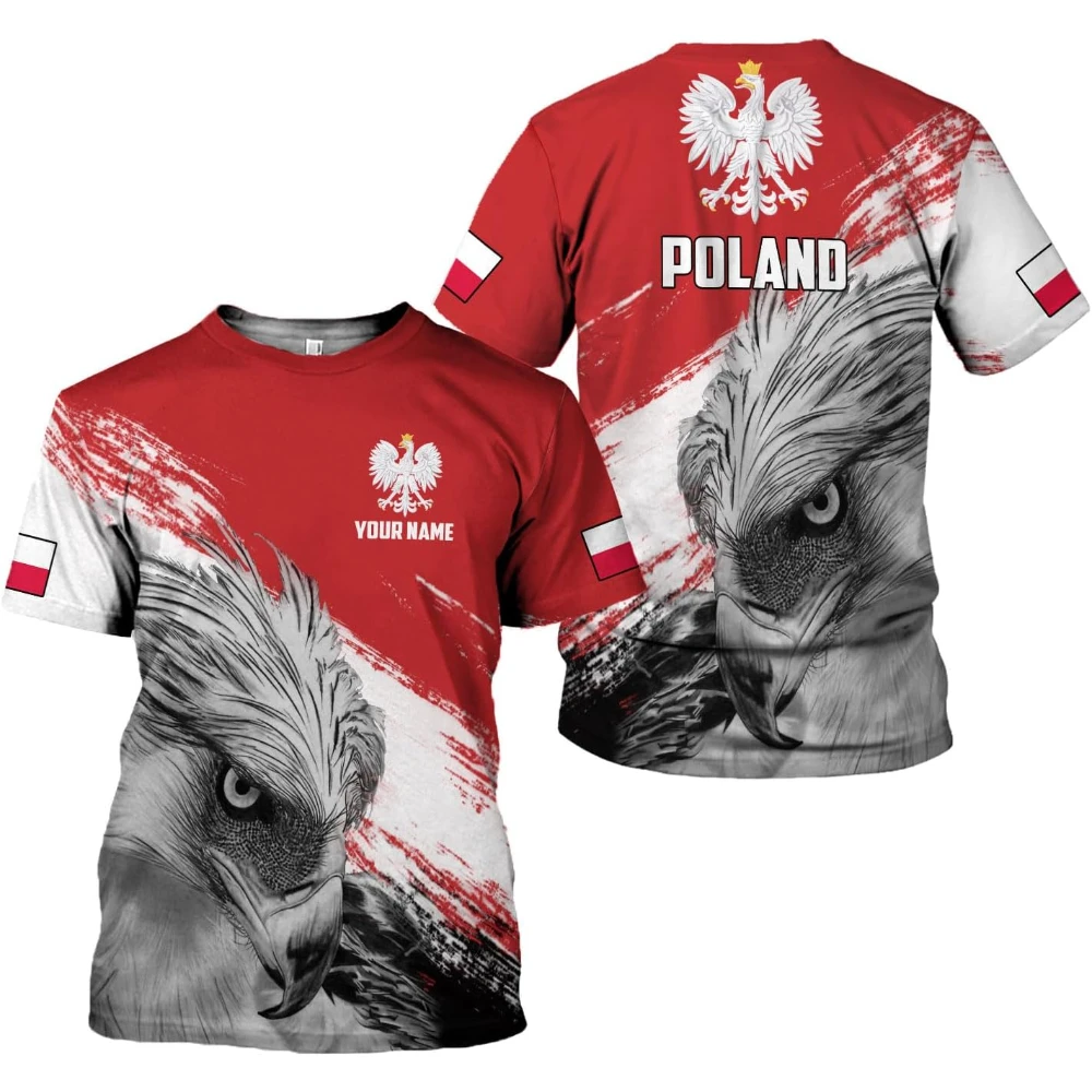 Custom Name Poland Eagle Flag 3D All Over Print T Shirt Men Polish White Eagle Patriotic Short Sleeve Casual Streetwear Tee Tops