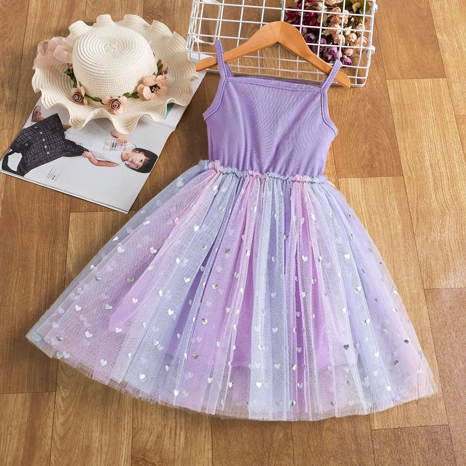 Toddler Girls Party Dresses Sequin Solid Color Baby Clothes Princess Birthday Tulle Dress 2024 New Summer Dress for Girls 1-5Yrs