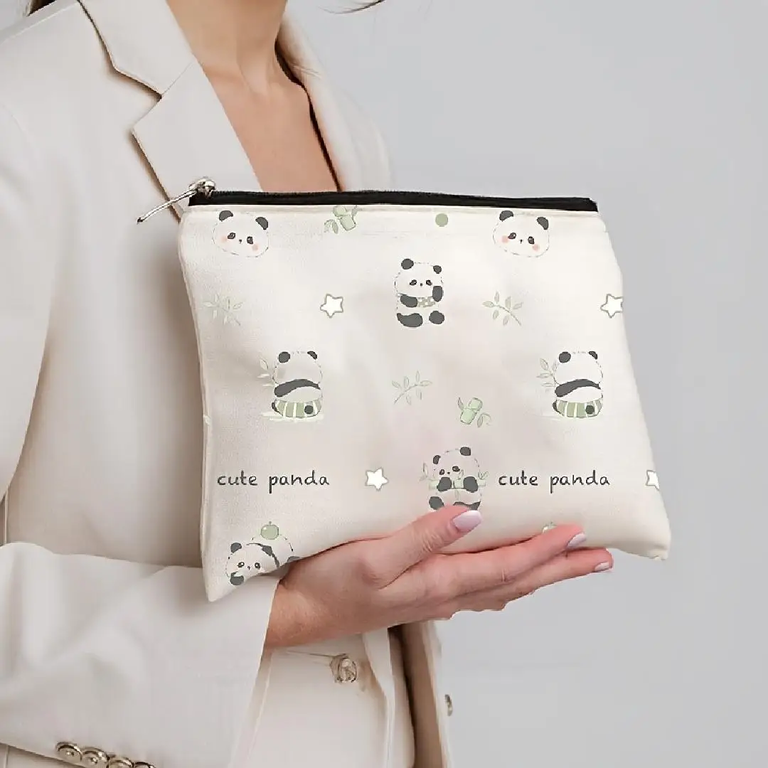 かわいいパンダの化粧品バッグ - 多機能ジッパーポーチ、ジュエリー収納バッグ、旅行に最適なジッパー付き小型収納バッグ。