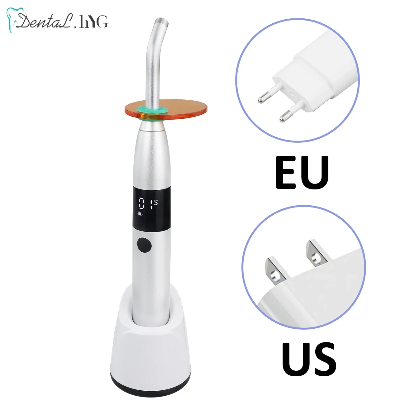 1Second Dental Wireless Curing Light Dentist Cordless LED Lamp Output Intensity 1000-4000mw/cm2 110V-240V US/EU Plug