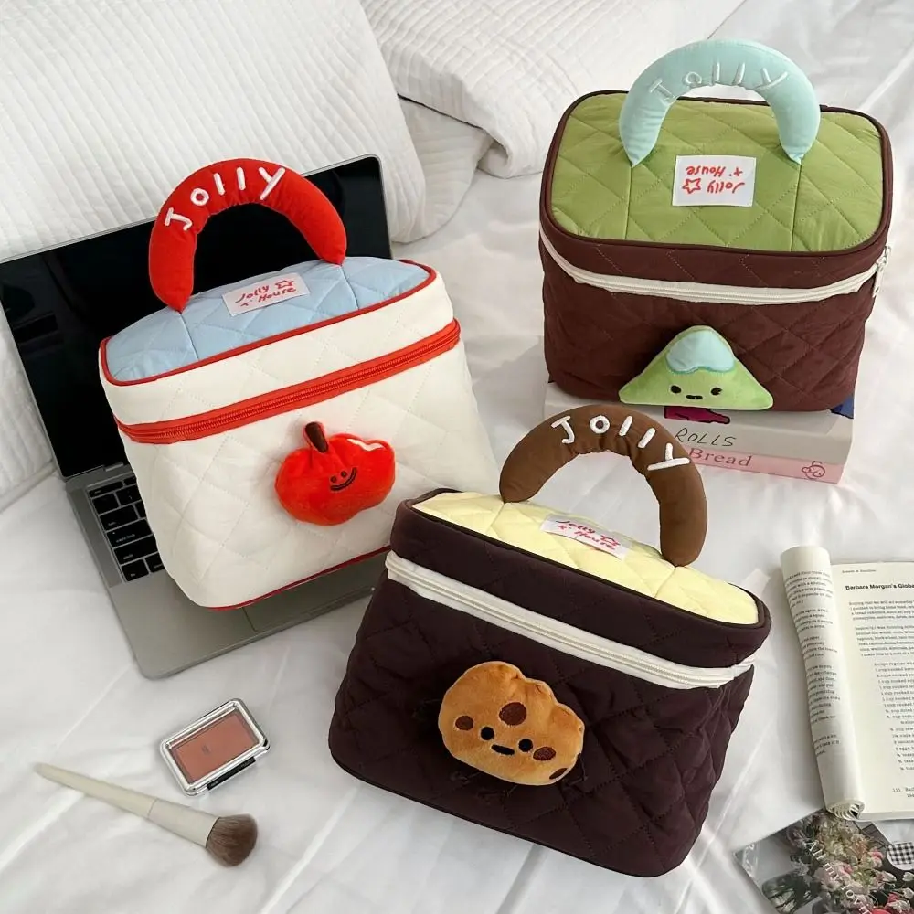 Portable Dopamine Color Cute Cabin Makeup Bag Kawaii Square Handheld Cosmetic Case Organizer Case Zipper Toiletry Bag Travel