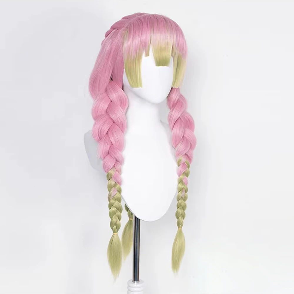 Long Straight Synthetic Ombre Pink Green Wig Anime Cosplay Women Fluffy Heat Resistant Wig for Daily Party