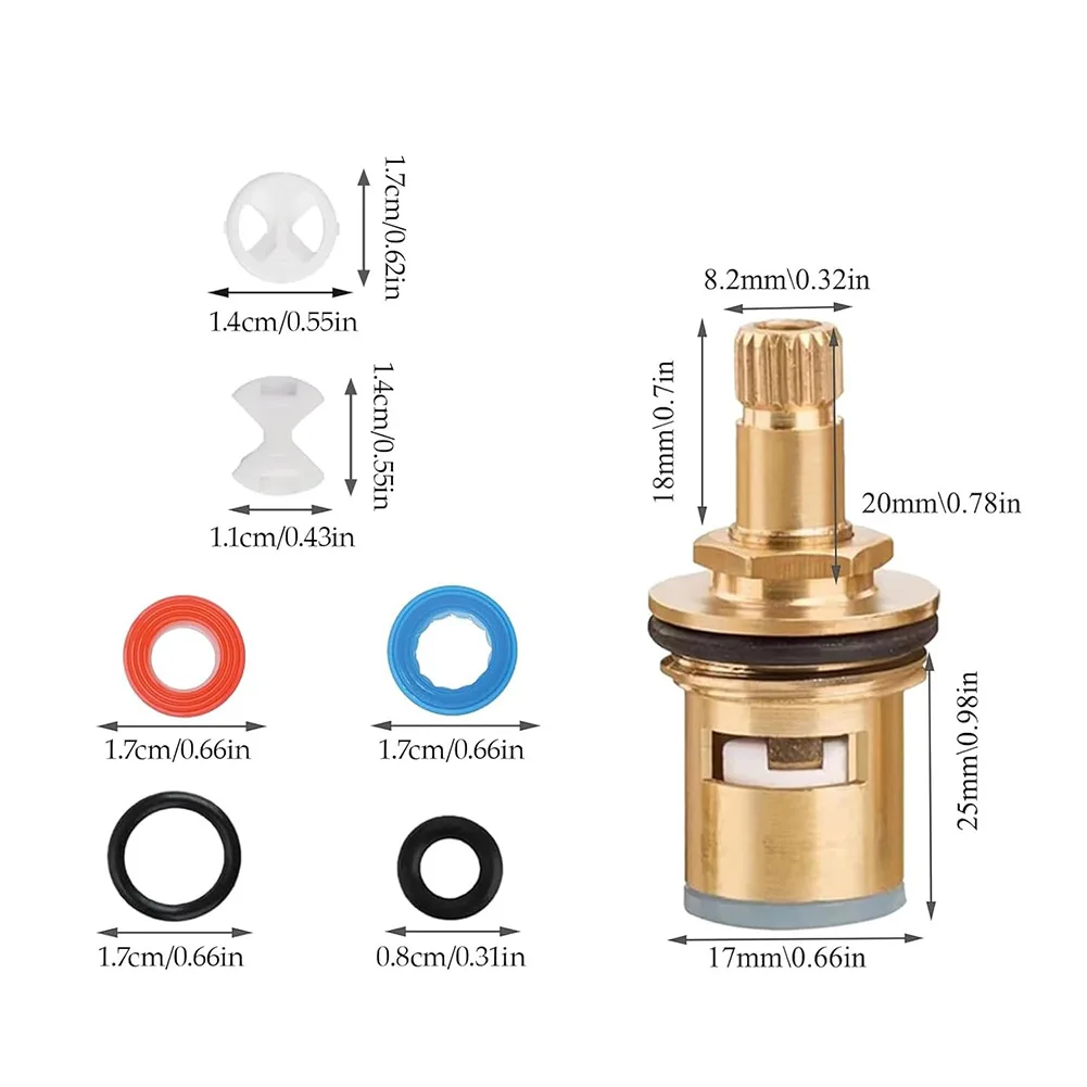 2 Pack Brass Tap Cartridge with 72 Assorted Washers and Silicone O Rings for Repairing Standard Kitchen and Bathroom Mixer Taps