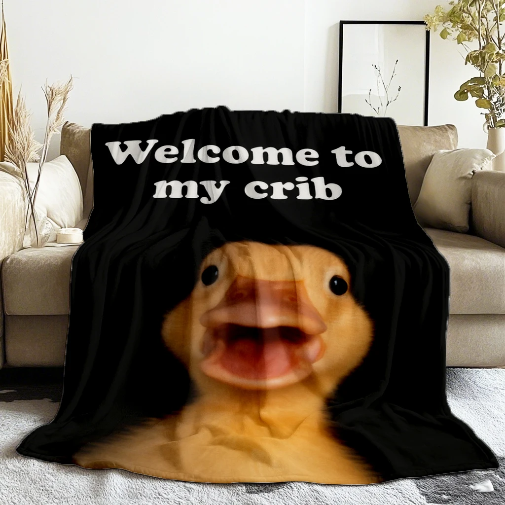 

2025 Welcome To My Crib Cute Duck Printed Blanket Soft Fleece Warm Flannel Life Throw Blankets for Sofa Bedding Quilt
