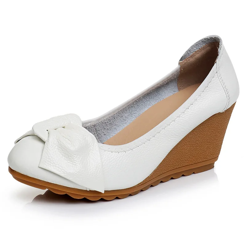 New Women Bow Bow Slope Heel shoes retro leather Asakuchi casual platform sneakers comfortable Versatile dress Dance shoes view 2