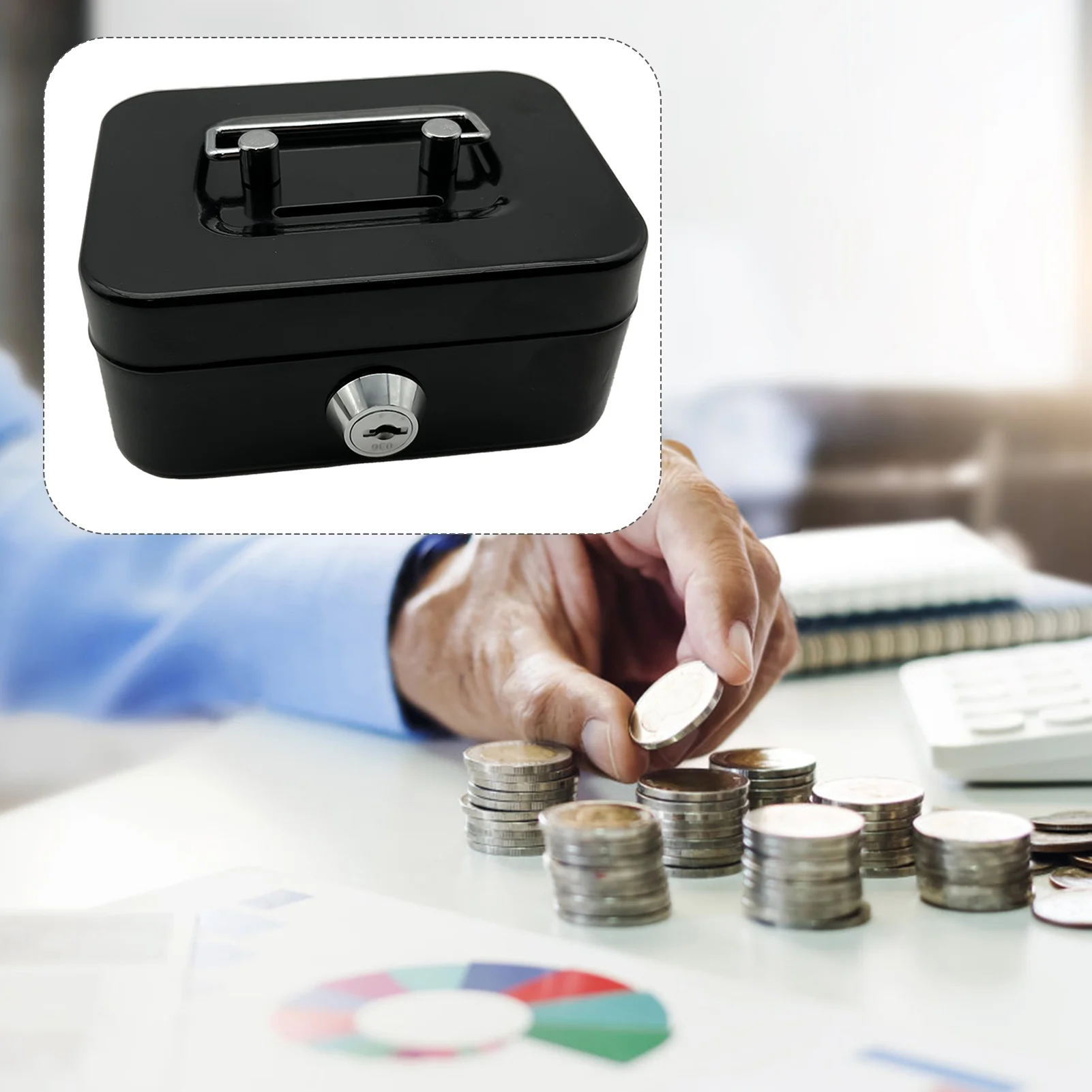 Metal Money Box with Key Portable Handheld Safe Box Valuables Storage Box for Collecting Cash Saving Box