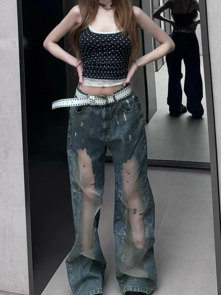 

new spring autumn plus size brand female women girls high street spliced wide leg jeans