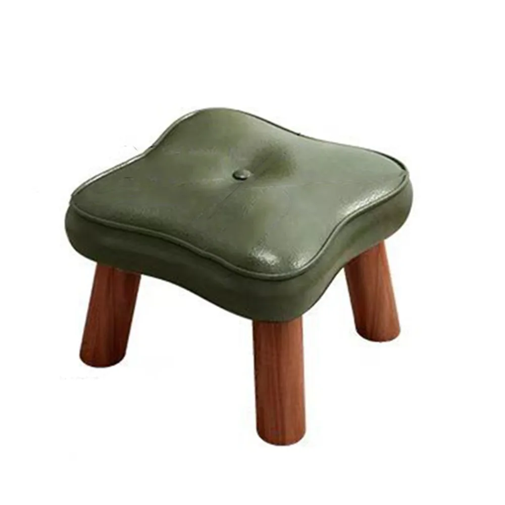

Soft Solid Wood Small Foot Stool PU Leather Non-Skid Low Seat Thickened Sponge Cushion Stackable Shoe Changing Chair Adult
