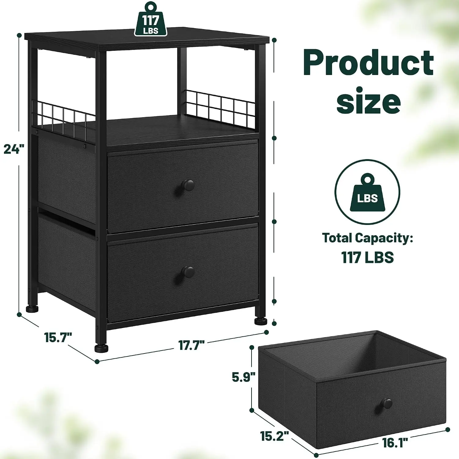 Nightstand Set of 2 with 2 Drawers, Bedroom Bedside Table, Customized