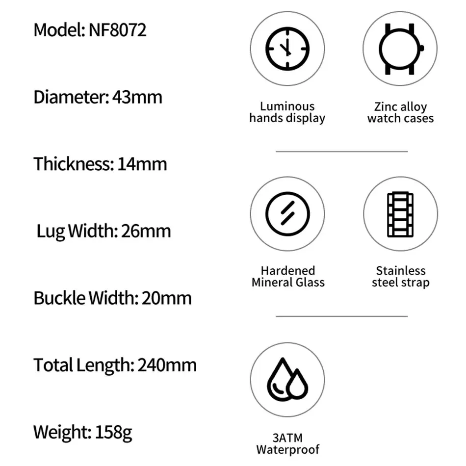 Top Brand NAVIFORCE Man Watch Stainless Steel Sport Watch Luxury Men Watches Luminous Waterproof Chronograph Package Gifts 8072