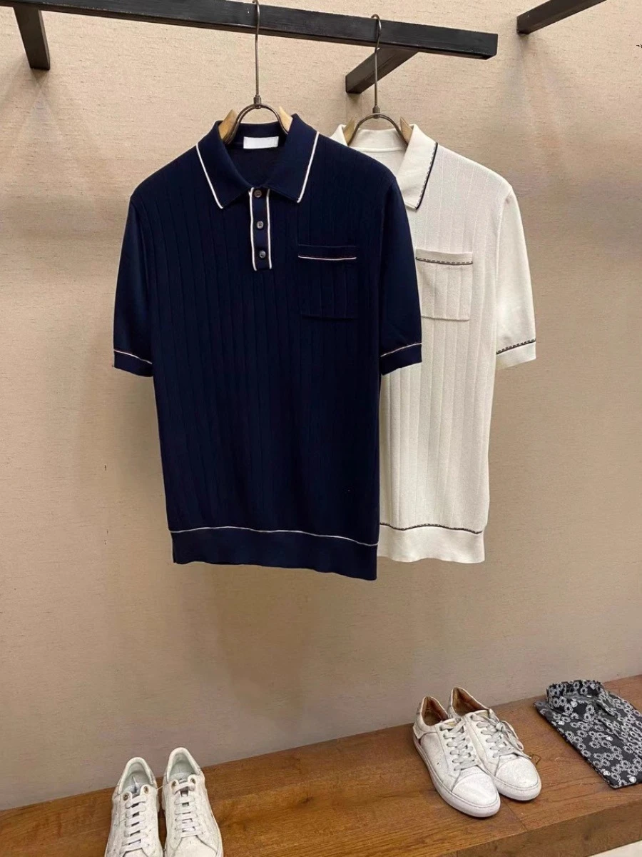 

BC spring and summer old money style men's business casual lapel contrasting color knitted short-sleeved POLO shirt
