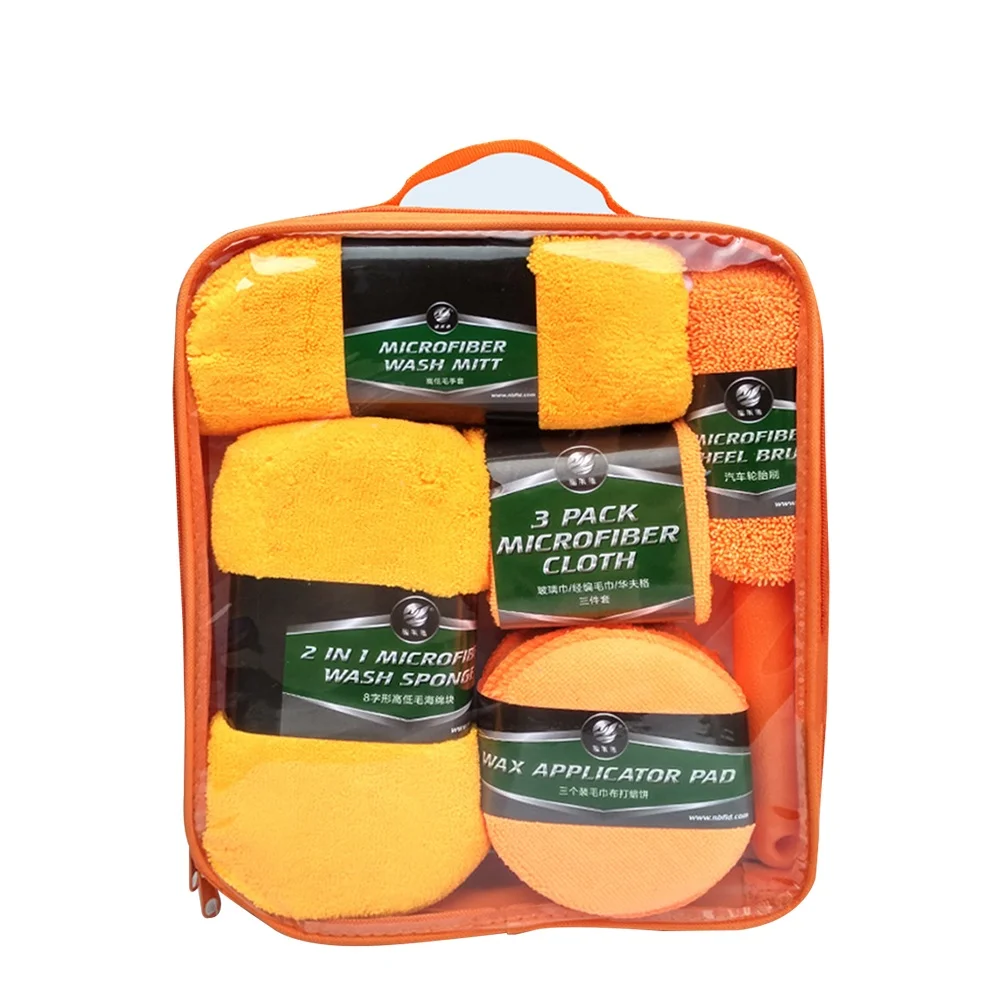 

9pcs Wash Cleaning Car Cleaning Set Kit Microfiber Mitt Sponge Brush Cloth Absorbent Lint Free Scratch Safe Tools