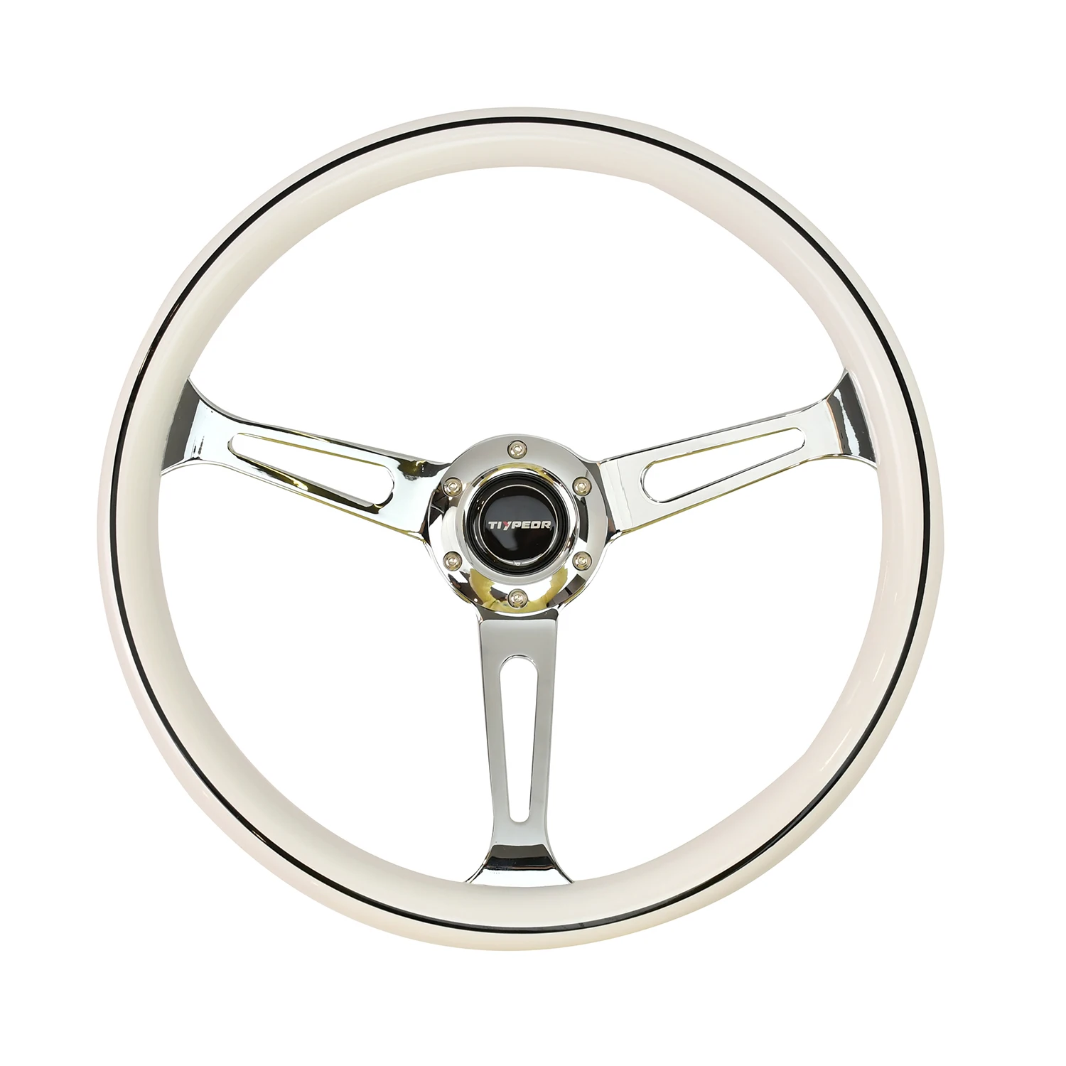 TIYPEOR 15inch 380mm White Vintage Steering Wheel Classic Retro Car Racing Steering Wheel Suitable for Volkswagen Beetle