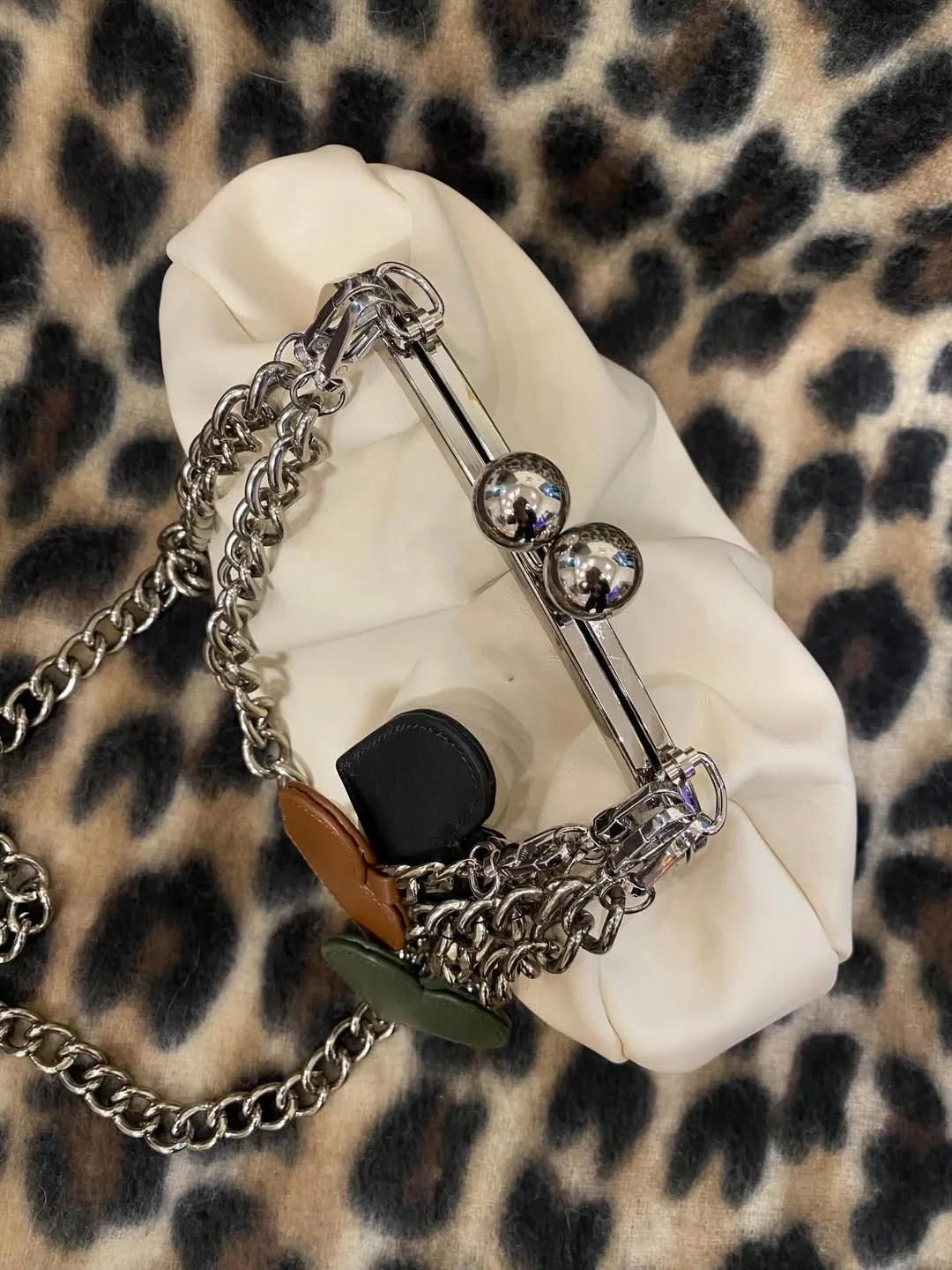 LOST IN VINTAGE Lychee Peel Artficial Leather Big Ball Bronze Metal Frame Kiss-lock Large Purse Evening Clutch Bags 35x25x10cm