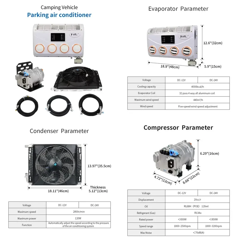 2026 hot sale for RV Camper Parking Air Conditioner 12V Excavator Harvester Truck Electric Air Conditioning Kit 24V