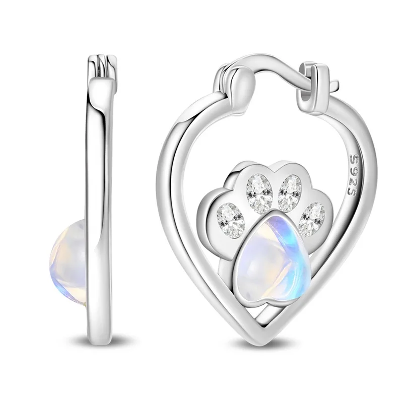 

925 Sterling Silver Earrings Women Fashion Moonstone Cat Claw Hoop Earring For Anniversary Wedding Jewelry Gifts
