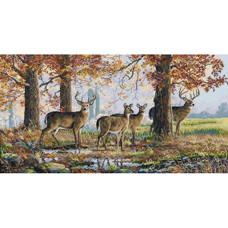 Deer Under the Oak Tree DIY Animal Cross Stitch Kits Aida 14ct 16ct 11ct White Cloth Printed Fabric Needlework Embroidery Crafts