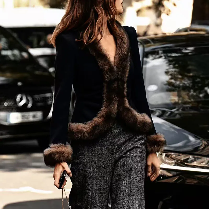 معطف شيرلينغ نسائي، جاكيت مرقع بياقة فرو، معطف قصير عالي الجودة بتحديد الخصر، 2025، شتاء، جديد y2k #1