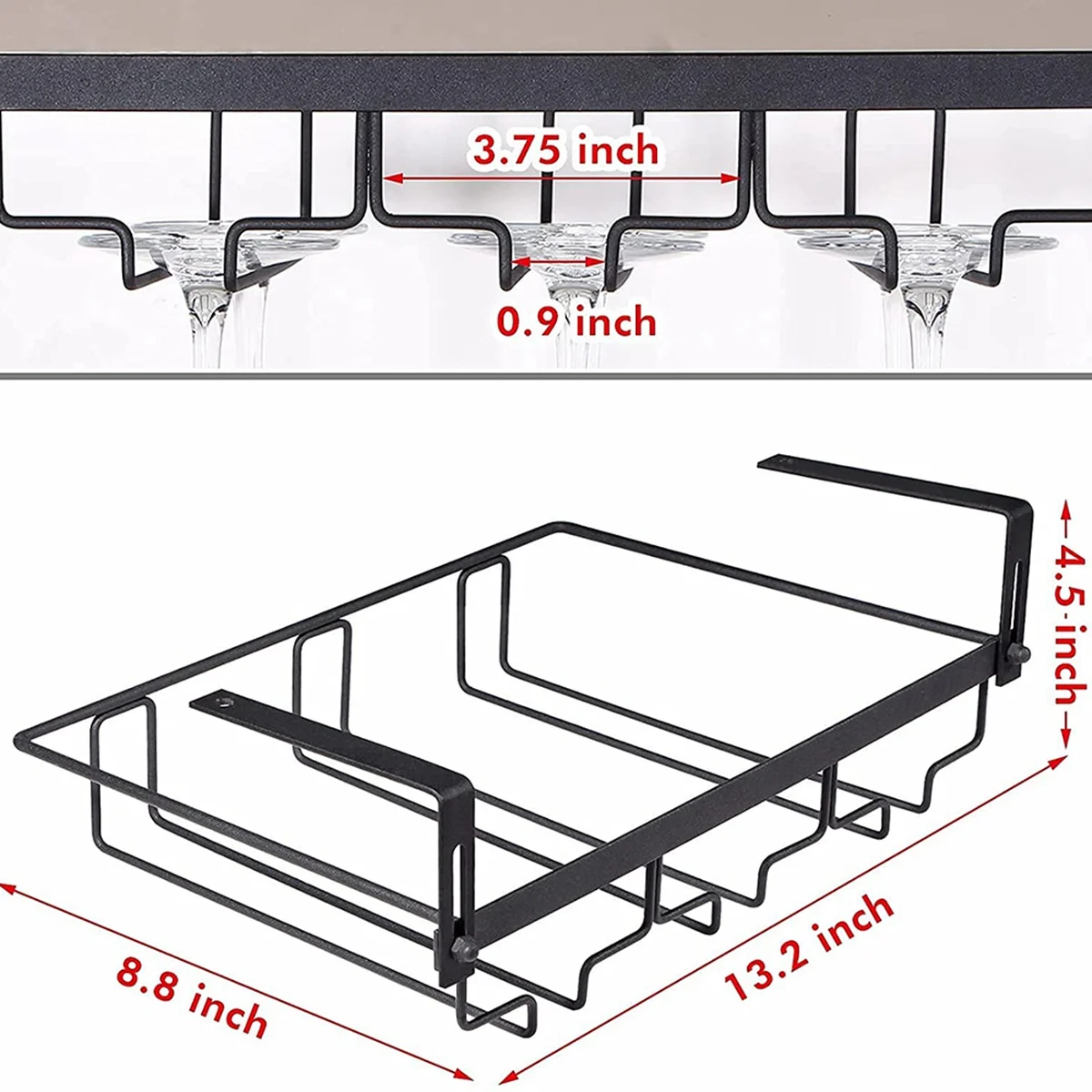 Wine Glass Rack Under Cabinet,3 Rows Hanging Stemware Rack Metal Glasses Holder Storage Hanger for Kitchen,Bar,Etc