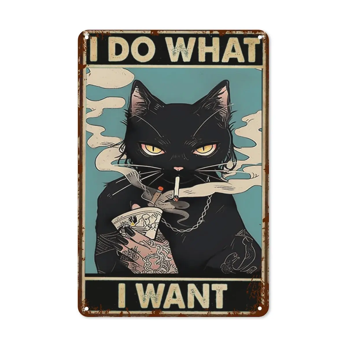 

Vintage Funny Black Cat Metal Tin Sign - Classic Tin Plate Retro Decor for Home Bedrooms Kitchen Bars Pubs Garages Gardens Patio