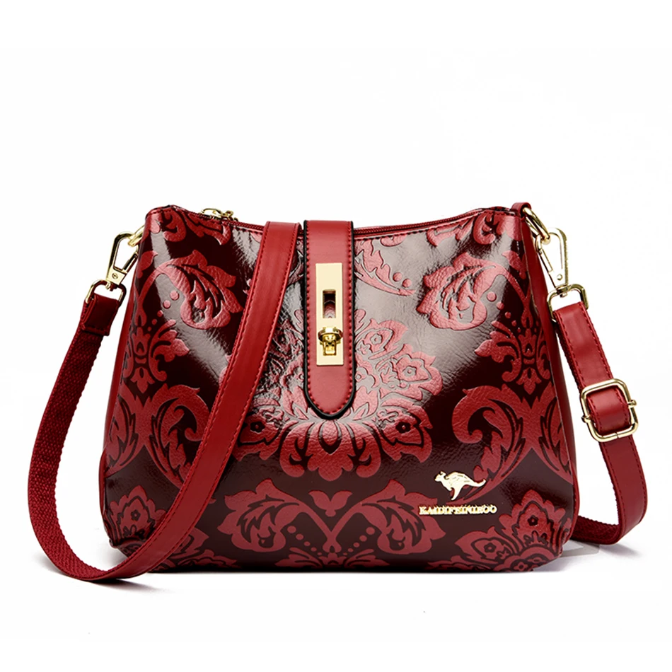 Women Retro Printed Shoulder Bag 2024 High Quality Leather Female Crossbody Messenger Sac Brand Designer Design Handbags Purses