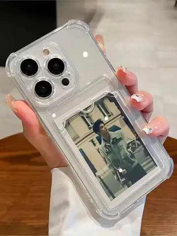 Custodia trasparente con slot per schede per iPhone 16 16e 13 11 15 12 14 Pro Max 8 7 Plus XR XS X SE 2022 Cover morbida a portafoglio trasparente