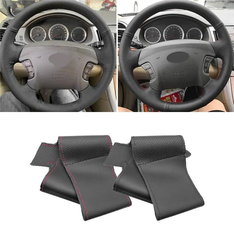 Perforated Leather Cover For Hyundai Sonata NF NFC Azera 2005  2006 2007 2008 2009 2010 For Kia Carens Steering Wheel Cover Trim