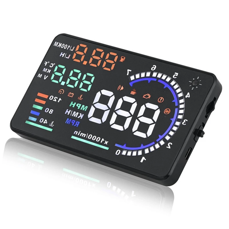 AD 5.5Inch OBD2 HUD Car Head Up Display HUD Digital Speedometer Black Windshield Speed With Speeding Water Temp RPM Alarm