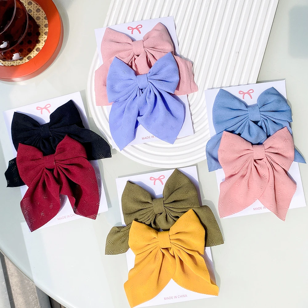 2Pcs/Set Fashion Sweet Big Bow Hair Clip For Women Girls Summer Elegant Solid Color Hairpins Children Headwear Hair Accessories