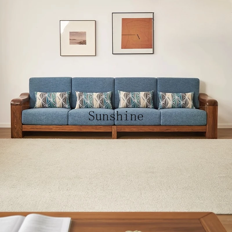 

Modern simple home living room four-person straight row fabric sofa