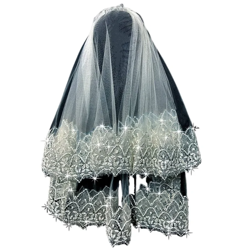 

Bride wedding main wedding dress veil double three-dimensional sequins sparkling high-end veil