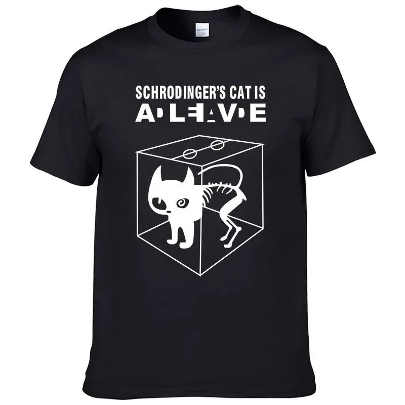 T-shirt manches courtes homme, estival et décontracté, en coton, avec imprimé chat de Schrodinger, The Theory, 2024, #2