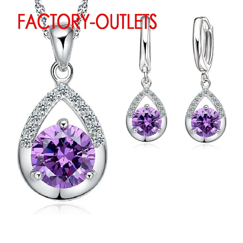 Hot Sale 925 Sterling Silver Bridal Jewelry Sets Romantic Crystal Water Drop Necklaces Hoop Earrings Women Party Engagement