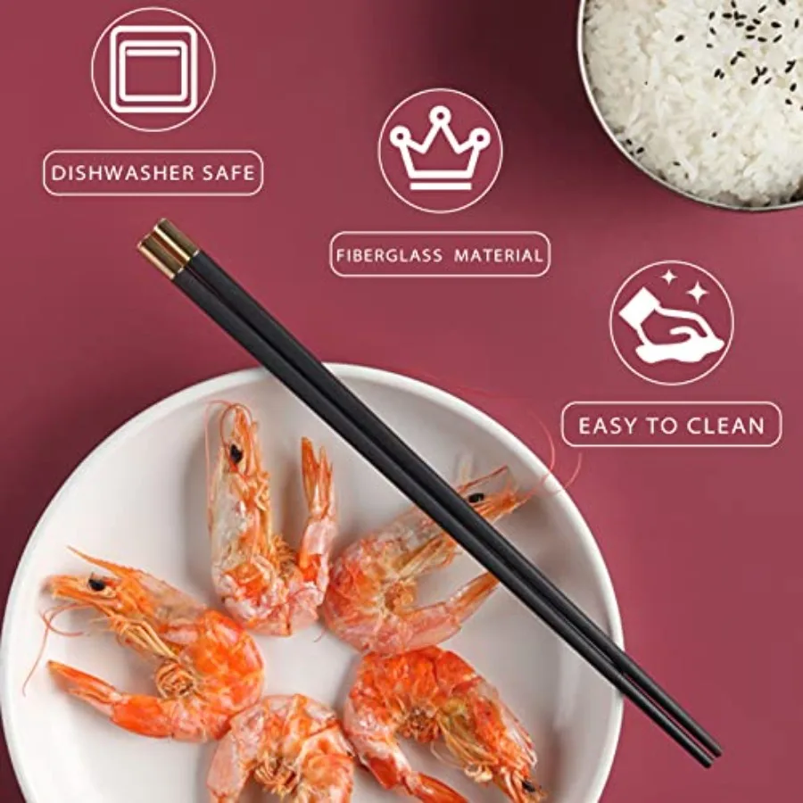 5 Pairs Chopsticks Reusable Dishwasher Safe Chopstick, /24.3cm Matte Non-Slip Chopsticks, Chinese Word Style Chop Sticks for Fo