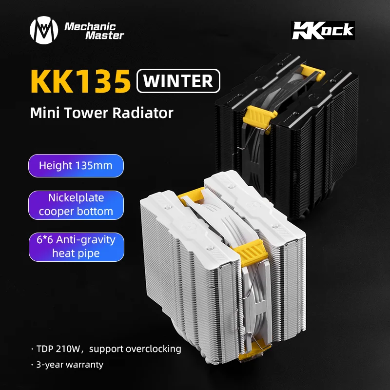 

Mechanic Master KK135 Black/White Chassis Radiator 135 Height 6x6mm Heat Pipe Twin Towers Air Cooler