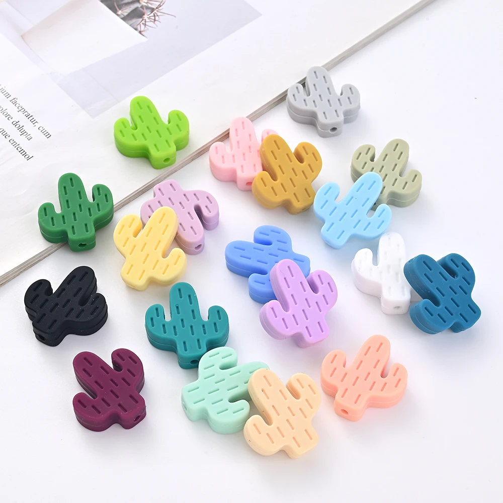 10pcs Cartoon Silicone Cactus Beads BPA Free Food Grade Focal Beads Baby Chew Toy Teething Necklace DIY Nursing Jewelry Making