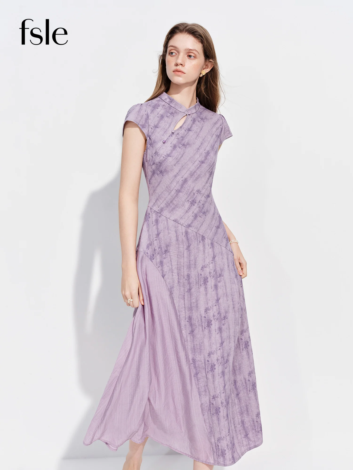 

Новое женское платье FSLE 2026 в китайском стиле с акварельным принтом, рукавами-крылышками – струящееся платье А-силуэта длиной до колена для повседневной носки