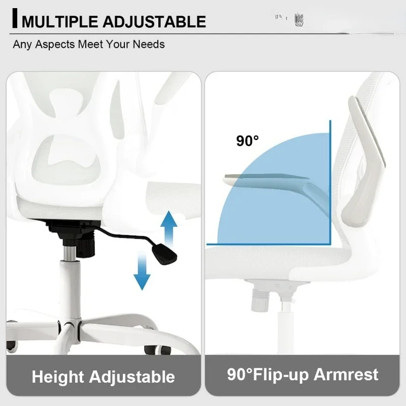 Sytas 홈 오피스 의자 인체공학적, 메쉬 책상 의자 요추 지지대, 인체공학적 컴퓨터 의자 조절 가능한 팔걸이(회색)
