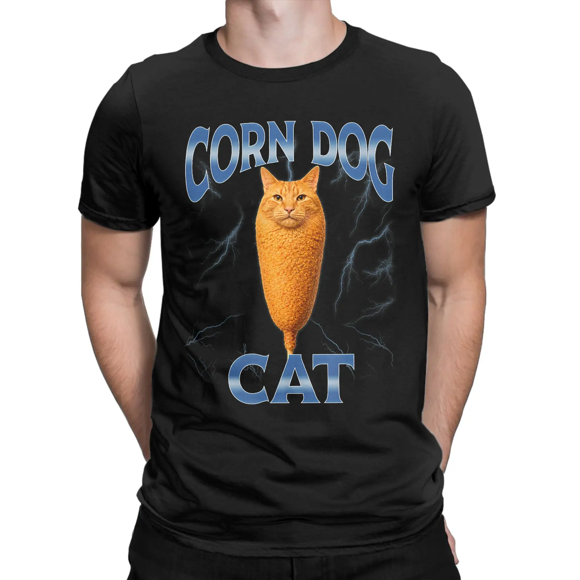 Corn Dog Cat Funny Food Meme T Shirt Summer  Cotton T-Shirts For Men Trending Casual Tshirt Short-Sleeve Street Style Tops