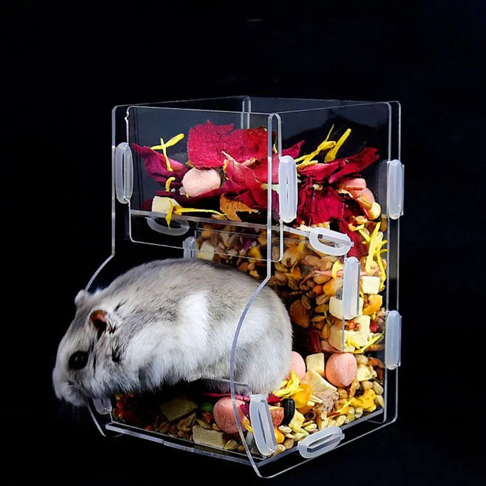 

Acrylic Automatic Hamster Food Feeder Large Capacity Transparent Hamster Feeding Box Anti Turnover Small Pets Food Feeding Bowl