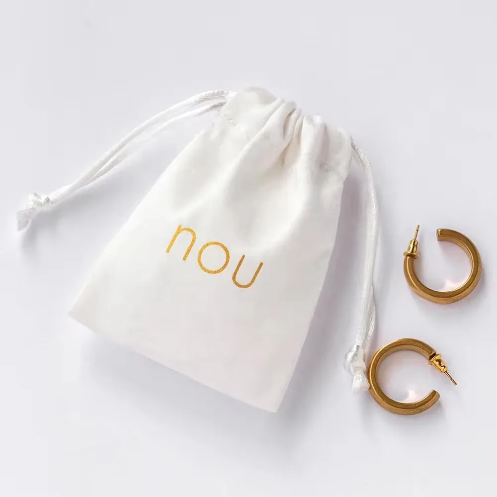 

White suede jewelry pouch personalized logo print drawstring pouches custom jewelry packaging bag Wedding Favor Bags