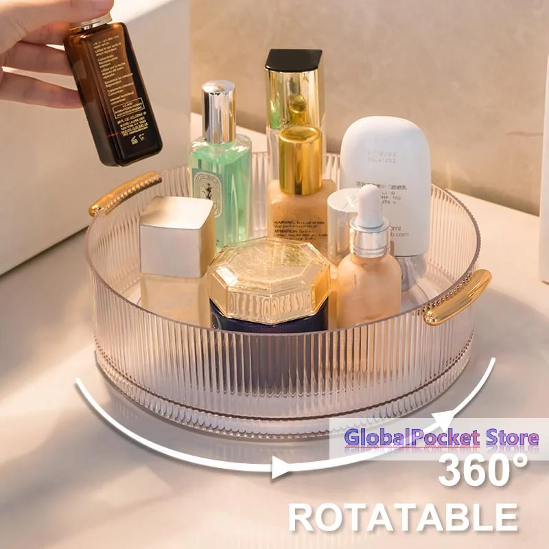 [TG823]1Pcs Rotating Turntable Desktop Storage Box 360° Rotating Cosmetic Storage Box Lotion Display Box Round Transparent Tray