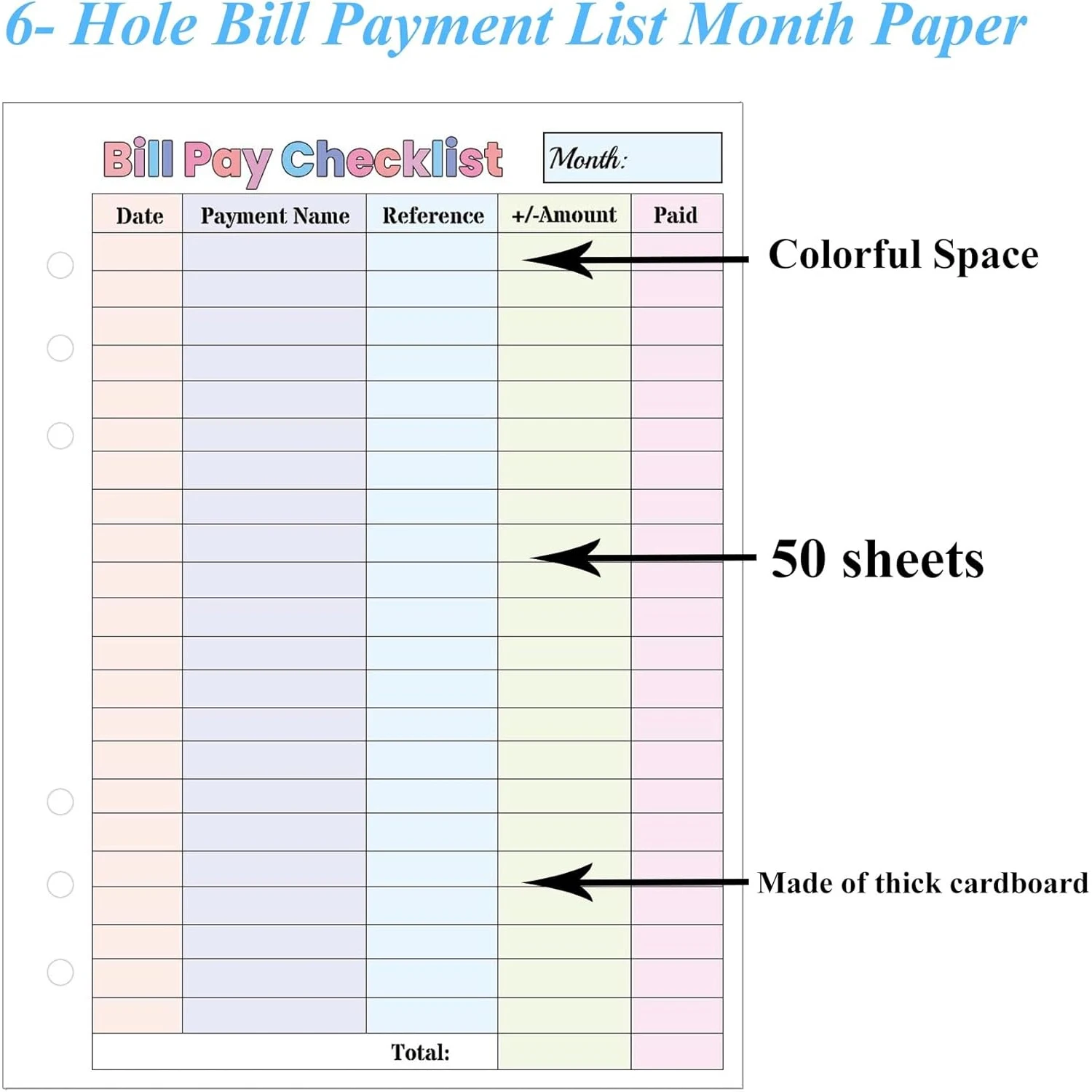 Betaalchecklist Vult Papier 50 Vel 6 Gat Budgetbladen Uitgave Tracker Inserts-Kleurrijke Maandelijkse Budgetformulieren