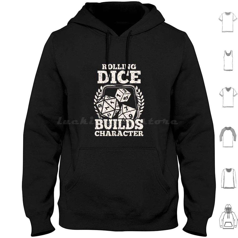 Rolling Dice Builds Character Hoodie Cotton Long Sleeve And D D Gamer Girl Tabletop Gaming Tabletop Rpg D20 Rpg Games