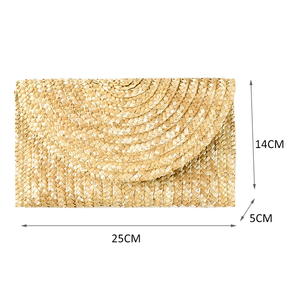 Female Wheat Straw Woven Clutch Bag Wheat Straw Braid Handmade Female Wallet Ladies Summer Beach Travel Envelope Handbag