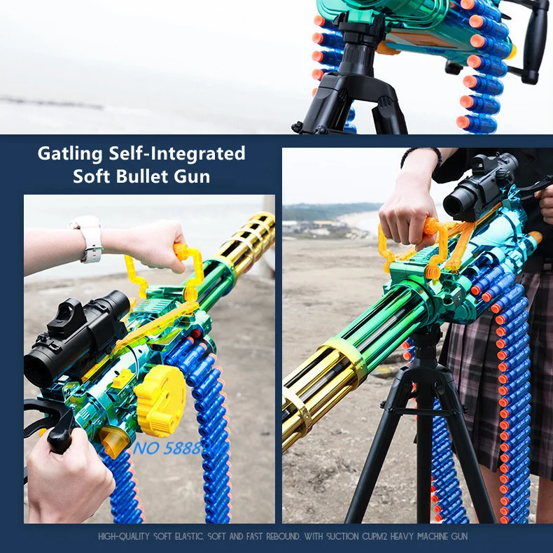 Gatling Chain Action Soft Bomb Gun 115CM Large Size Electric Burst EVA Soft DIY Assembe Chain Soft Bullet Gatling Heavy Machine