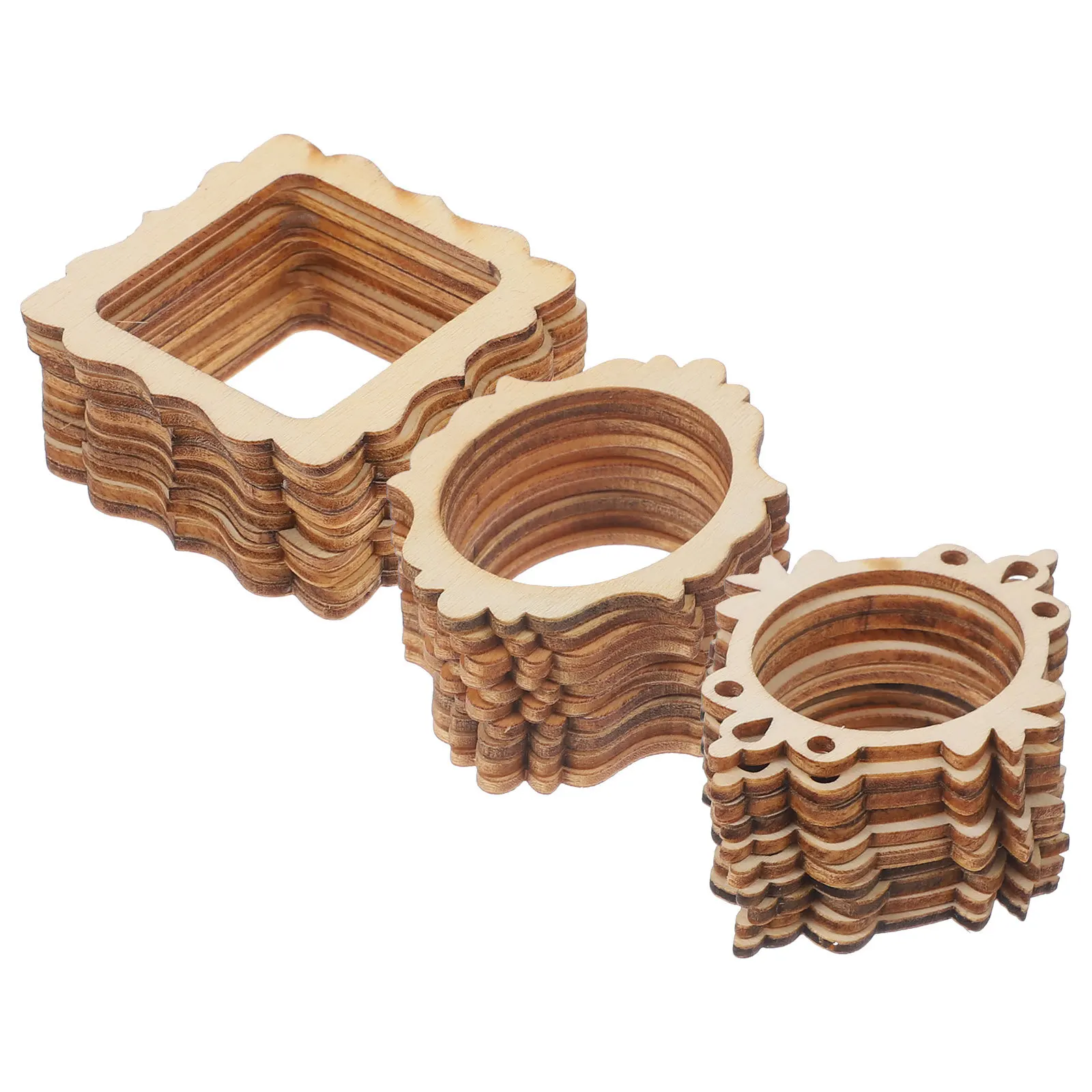 

60pcs Wooden Cutouts Unfinished Diy Craft Pendants Hollow Slices For Holiday Decor Thanksgiving Party Home Decoration Supplies