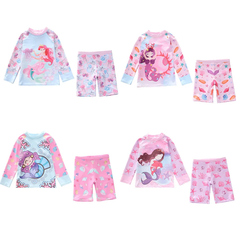 HappyFlute New Girls Long Sleeve With Short Pants Small And Medium Children's Sunscreen Beach Surfing Swimsuit