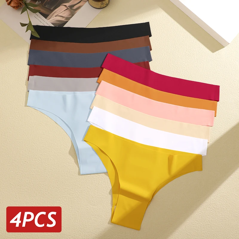 4PCS/Set Ultra-thin Ice Silk Seamless Panties  for Women Sexy Low Rise Brazilian Panties Female No Trace Breathable Underwear